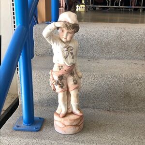 Porcelain Boy Figurine in White and Pink - Decorative Home Art